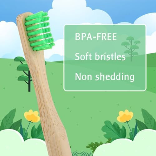 Kids Bamboo Toothbrush - Child Size Soft BPA Free Color Safe Bristles (4 Pack) - Image 6