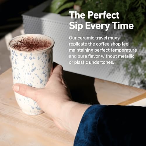 NOVA CERAMICS Travel Coffee Mug– Travel Coffee Tumbler – On the Go Coffee Mug – Microwave & Dishwasher Safe Green Coffee Tumbler - Gifts For Women Men Him Her – 16oz – Orchid - Image 4
