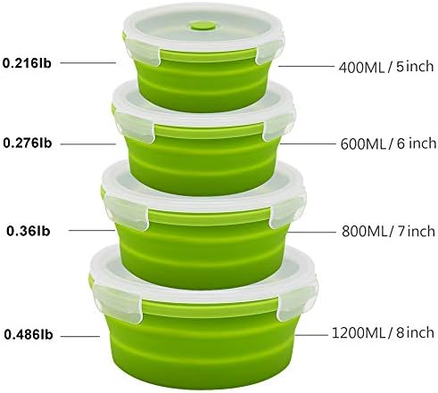 URBEST Collapsible Bowls, Silicone Food Storage Containers with Lids for Camping, Set of 4 Round Silicone Lunch Containers, Microwave and Freezer Safe (greener， 4) - Image 2