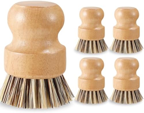 5 Pcs Bamboo Wood Dish Brush Set Handheld Bamboo Wok Brush Scrubber for Dishes Pans Pots Fruit and Veggie Washing(Style D) by ZJoey