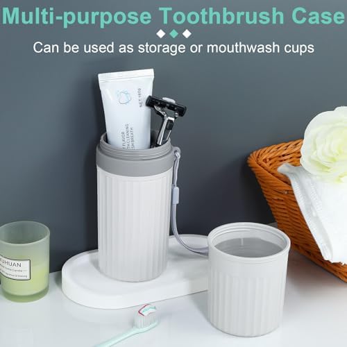 Mulbozy Travel Toothbrush Holder, Large Travel Toothbrush Cup Case, Portable Travel Toothbrush Toothpaste Makeup Storage for Business Trip Camping School - Gray - Image 4