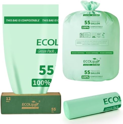 ECOLipak 55 Gallon 12 Count Large Compostable Trash Garbage Bags for Lawn by ECOLipak