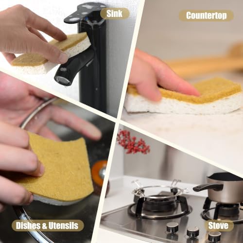 5 Pack Plant‑Based Kitchen Sponges, Biodegradable Dish Scrub Pads, White - Image 5