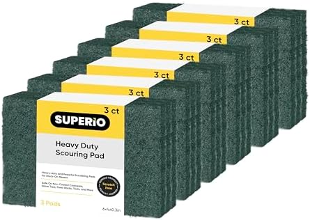 Scouring Pad Non-Scratching Scrubber Non-Scratch Cleaning Scrub Pads Heavy Duty Scouring Pad Reusable Kitchen Scrubbing Pad Pack of 18 Green, by Superio by Superio