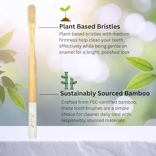 Bamboo Toothbrushes 4 Pack for Adults, Plant Based Bristles Derived from Castor Bean Oil, Soft Medium Bristles, Individually Wrapped Travel Toothbrushes, FSC Certified Packaging - Image 6