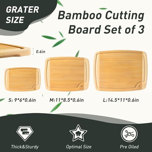 3 packs Bamboo Cutting Board Set Non Slip Feet Over Sink For Kitchen Meal Prep & Serving Brides Her Wedding Day Bridal Shower Engaged Wed House Christmas Married Future Unique Cool Gifts - Image 2