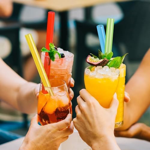 [Angled Tips] 8 Pcs Reusable Jumbo Wide Boba Straws & Smoothie Straws, Multi Colors Reusable Straw, BPA FREE Food-Grade Tritan Plastic Straw for Bubble Tea(Tapioca Boba Pearls) Milkshakes w/ 2 Brushes - Image 7