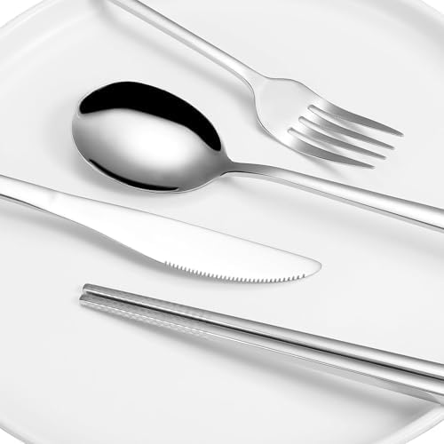 INKULEER Travel Cutlery Set - 18/8 Stainless Steel Reusable Utensils with Metal Case, Portable Silverware for Camping, Office, Travel & Outdoor Dining - Image 4