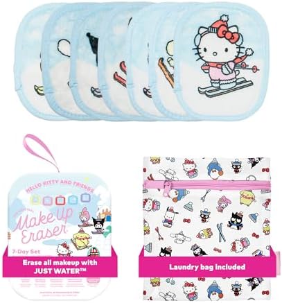 The Original MakeUp Eraser 7-Day Set, Erase All Makeup With Just Water, Including Waterproof Mascara, Eyeliner, Foundation, Lipstick, Sunscreen, and More! Hello Kitty Skiing, 7ct by MakeupEraser