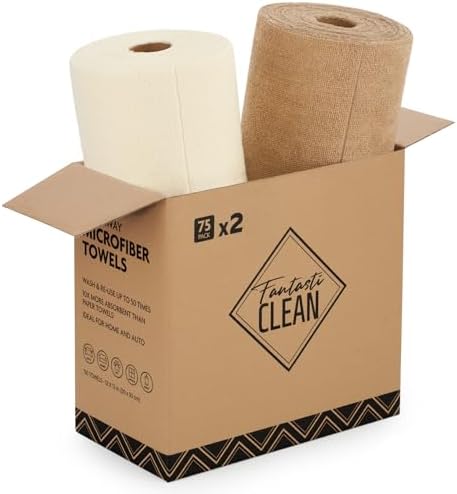Fantasticlean Microfiber Cleaning Cloth Rolls-150 Sheets,12"x12"(Tan,Beige) by Fantasticlean