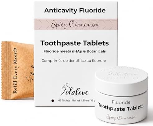 Cinnamon Fluoride Toothpaste Tablets, Reusable Tin 62 ct by Tidalove