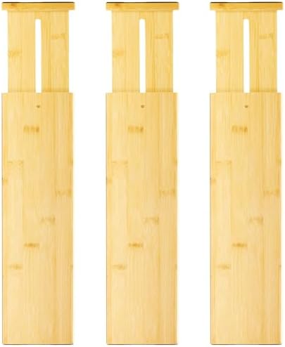 VaeFae 3 Pack Bamboo Drawer Dividers, 4" High Adjustable 16.6" - 21.8" Clothes Drawer Organizers, Expandable Separators for Bedroom/Bathroom/Kitchen/Office Storage by VaeFaeDirect