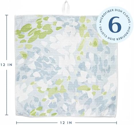 ELYN Microfiber Kitchen Dish Cloth Set, Quick-Dry & Absorbent Waffle Weave Cleaning Towels, Set of 6 Wash Cloths, Paper Towels & Sponge Alternative (Painterly Floral & Grid) - Image 2