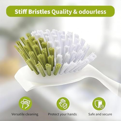 Dish Brush Scrub Brush with Handle - 3 Pack Stiff Bristles Dish Scrubber for Cleaning Dishes, Pots, Pans, Sink, Cast Iron - Hard Bristles,No Residue (Green) - Image 2