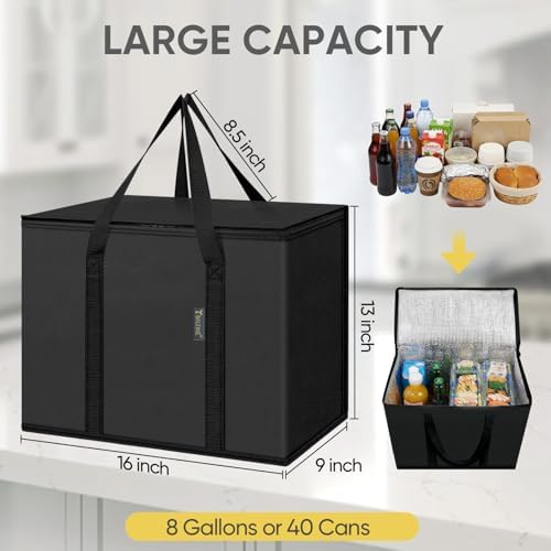 BALEINE 2Pk Insulated Reusable Grocery Bags, Collapsible Cooler Bag for Groceries, Heavy Duty Large Insulated Bag (16''x9''x13'', Charcoal Black) (Pack of 3) - Image 4