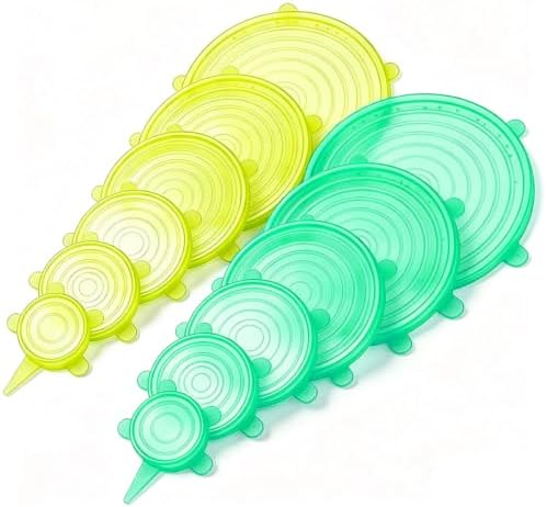 12 pcs Silicone Stretch lids set(6 Sizes,green&yellow) by JYYHSF