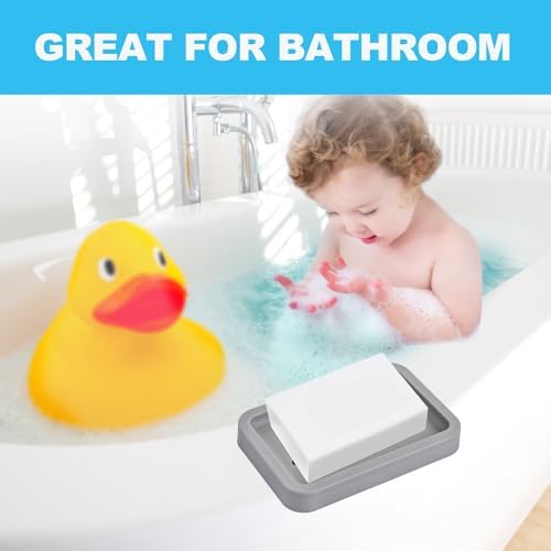 2PCS Grey Soap Holders, Premium Plastic Bamboo Dish for Shower, Bath - Image 2