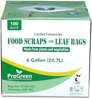 Compostable Trash Bags, Extra Thick, Compost Kitchen Bin Bags, Food Scraps Yard Waste Bags, ASTM D6400 BPI and TÜV AUSTRIA Certified (6 Gallon, Pack of 100) - Image 2
