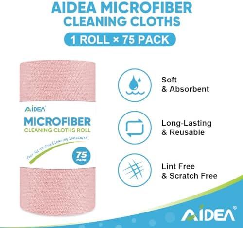 AIDEA Microfiber Cleaning Cloth Roll-75PK,Pink Microfiber Towels,11.5×11.5" - Image 2