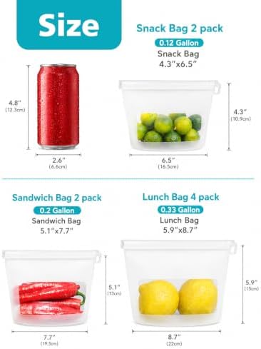Reusable Platinum Silicone Food Storage Bags, 8 Pack Leakproof Set, Clear - Image 3