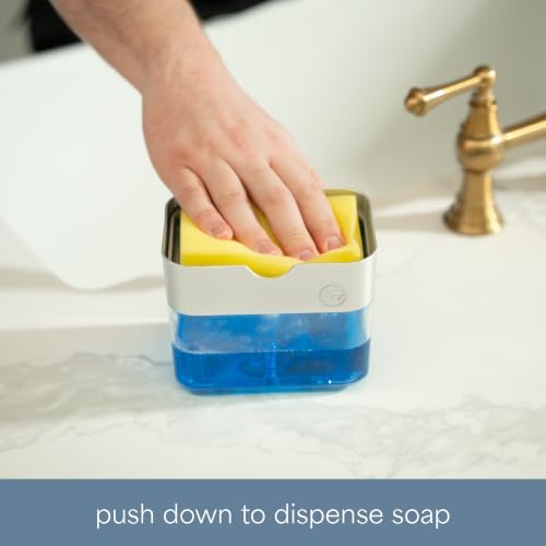 S&T INC. Dish Soap Dispenser and Sponge Holder, Silver - Image 2