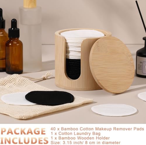 Foaincore 40 Pcs Reusable Makeup Remover Pads with Mesh Storage Bag and Bamboo Box Washable Bamboo Cotton Rounds Soft Reusable Face Pad for Toner Skin Various Skin Care Products(Black White) - Image 5