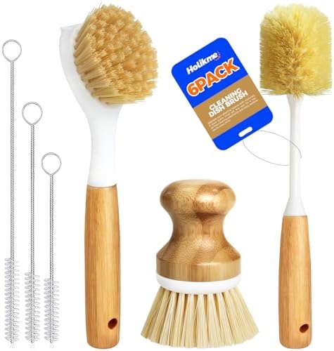 Holikme 6 Pack Dish Brush with Bottle Brush Scrub Brush Straw,Amarillo by Holikme