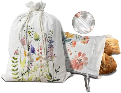 Flroal Linen Bread Bag, Homemade Bread Sourdough Bags 2Pcs by UTELKA
