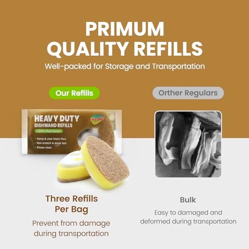 Natural Dishwand Sponge Refills, Plant-Based Dish Wand Replacement Head - Image 3