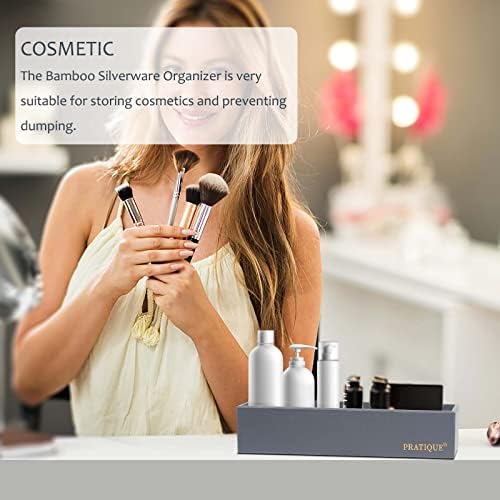 PRATIQUE Bamboo Drawer Organizer - Kitchen Utensil Organizer Silverware Tray Cutlery Holder，Office Desk Supplies and Accessories,8.9 * 5.9 * 2.6,Grey - Image 5