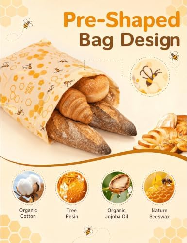 Beeswax Food Storage Bags 8 Pack-2L/2M/4S, Reusable & Natural - Image 2