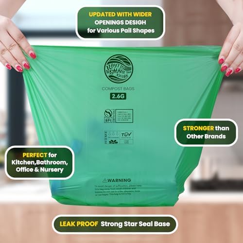 RAYTID Compostable trash Bags 2.6 Gallon Compost Bags for Kitchen Countertop Bin 1.3,2,3, Gallon, 120 Count,Small Kitchen Food Scrap Waste Bags,ASTM D6400, US BPI & Europe OK Compost Home Certified - Image 2