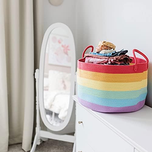 OrganiHaus Rainbow Toy Basket & Blanket Storage Bin, Nursery 20x13" - Image 4