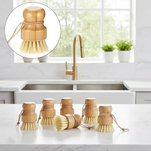 12 Pack Bamboo Dish Scrub Brushes Kitchen Dishwashing Scrubber Vegetable Brush with Hanging Rope Wooden Natural Sisal Bristles Cleaning Brush for Iron Pot Pan Sink - Image 4