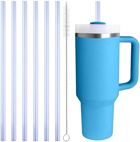 Replacement Straw Compatible with 40 oz Stanley Quencher Tumbler, 12 Inch Extra Long Reusable Plastic Straws for 40 oz Cup, Blue-6 Pack by Bubrike