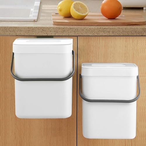 LALASTAR Compost Bin Indoor Kitchen Sealed, Hanging Small Trash Can with Lid Under Sink for Kitchen, Food Waste Bin for Countertop, Mountable Garbage Can for Bathroom, RV, 5L/1.3 Gal, White by LALASTAR