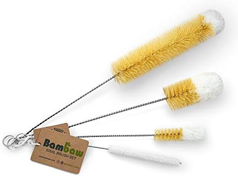 Bambaw Bottle Cleaner Brush Set | 4 Cleaning Brushes | Bottle Brush Cleaner Set | Water Bottle Brush | Bottle Scrubber | Small & Long Bottle Brush for Glass - Soft Cotton Tip to Prevent Scratches by Bambaw