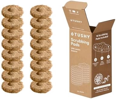 TUSHY Lemon Coconut Husk Scrubbing Pads, Cleanser-Infused, 16 Pack by TUSHY
