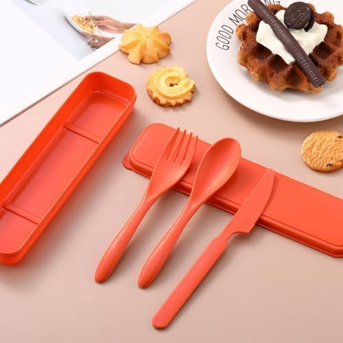 Jinei Reusable Travel Utensils Set Wheat Straw with Case,Orange - Image 3