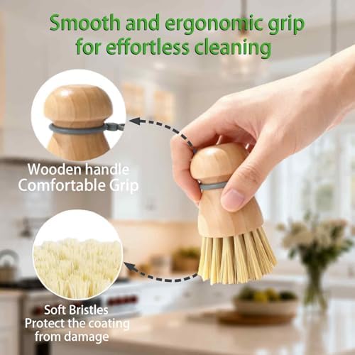2 Pack Wooden Dish Brush with Soft Rubber Hanging Ring - Image 6