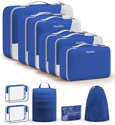 OlarHike Packing Cubes for Travel,Gifts for Women Mom,Anti-Tearing Suitcase Organizer for Luggage with Shoe & Hanging Toiletry Bag,Vacation Essentials & Accessories for Cruise Ship,11 Set,Klein Blue by OlarHike
