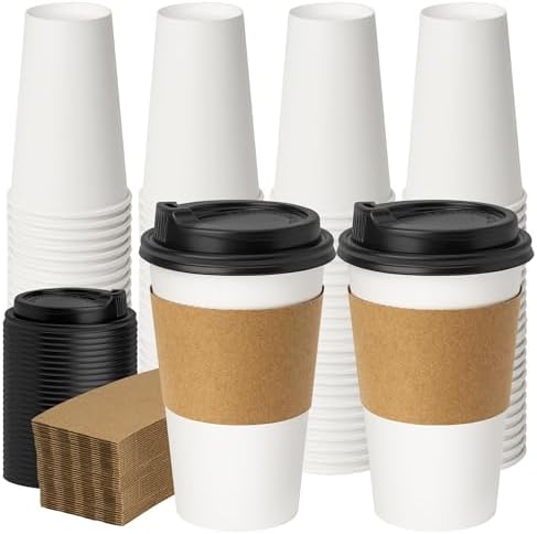 YEEHAW 16 oz 50 Pack Coffee Cups with Lids & Sleeves by YEEHAW
