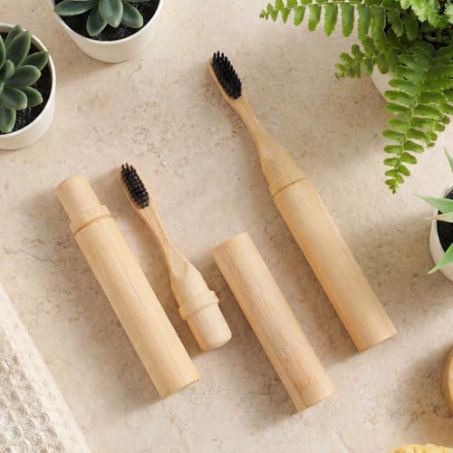 3 Pcs Foldable Bamboo Travel Toothbrush with Case, Horse Bristle - Image 5