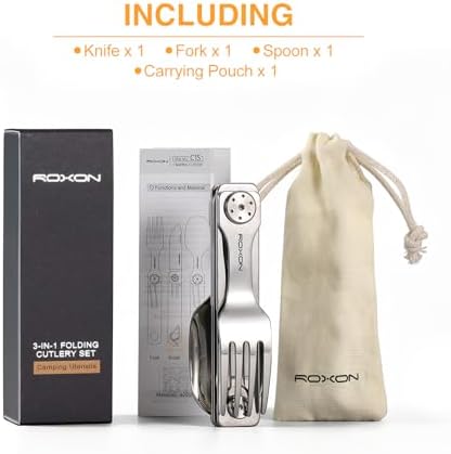 ROXON 3-in-1 Camping Utensils Set with Case (Knife, Spoon, Fork) Silver - Image 6