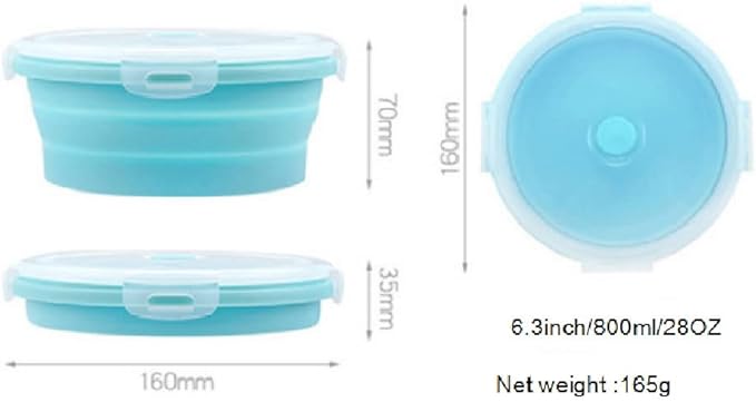 3Pack Collapsible Silicone Food Storage Containers with Lid 27OZ Foldable Lunch Bowl for Microwave Freezer Dishwasher Safe 800ml