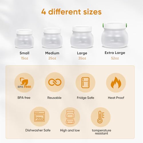 Collapsible Silicone Food Storage Jars with Airtight Lids - Vacuum Compression & Leakproof Design - 6-Piece Set - Microwave, Freezer & Dishwasher Safe - Space Saving Pantry Organization - Image 3