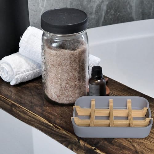 Aoheuo Modern Bamboo Fiber soap Holder and soap Dish Combination (Removable),5.12 Long by 3 Wide, 0.98 inches high, Used in Kitchens, bathrooms, and bar Sinks (Gray(3 Pack)) - Image 4