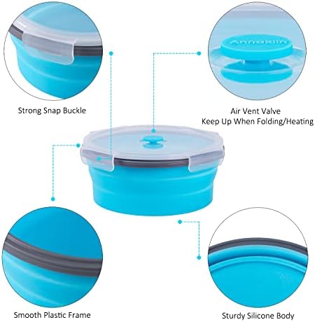 Collapsible Food Storage Containers with Airtight Lid & Vent, 40.5 oz, Kitchen Stacking Silicone Collapsible Meal Container Set for Leftover, Microwave Freezer Dishwasher Safe, Blue Round, Set of 4 - Image 4