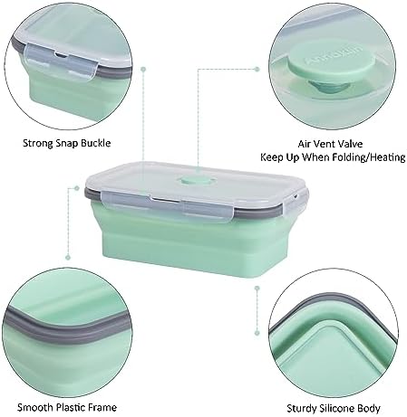 Collapsible Food Storage Containers with Lids & Vent, 27 oz, Kitchen Stacking Silicone Collapsible Meal Prep Container Set for Leftover, Microwave Freezer Dishwasher Safe, Mint Green, 4 Pack - Image 4