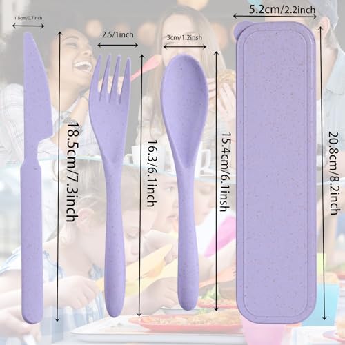 Wheat Straw Travel Cutlery Set Portable Knife Fork Spoon with Storage Case - Image 3